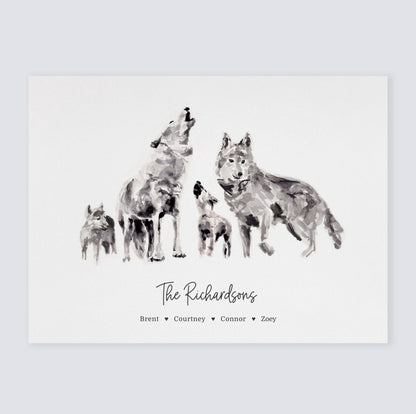 Wolf Family Personalized Watercolor Art Print for Woodland Nursery or Boho Decor by Moon Rock Prints