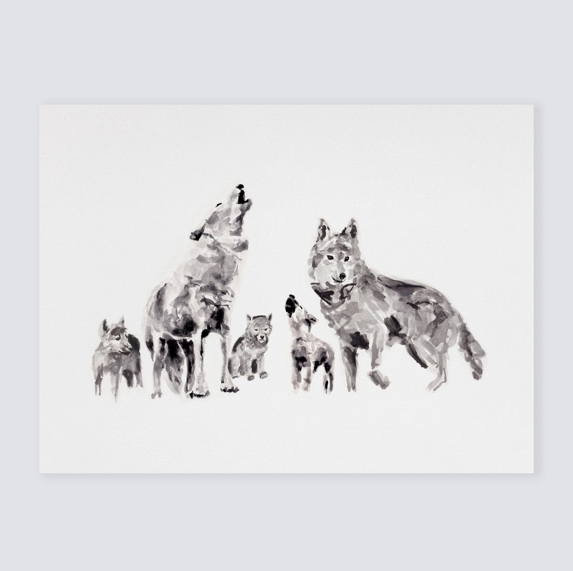 Wolf Family Watercolor Print - Woodland Nursery Art Prints - Personalized Family Wall Art. - Moon Rock Prints