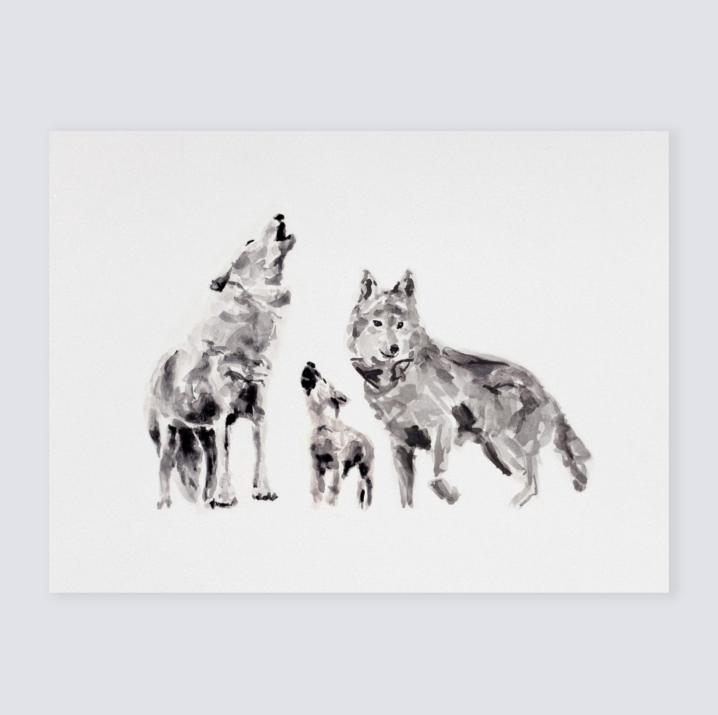 Wolf Family of 3 Woodland Animal Watercolor Art Print for Woodland or Boho Nursery by Moon Rock Prints