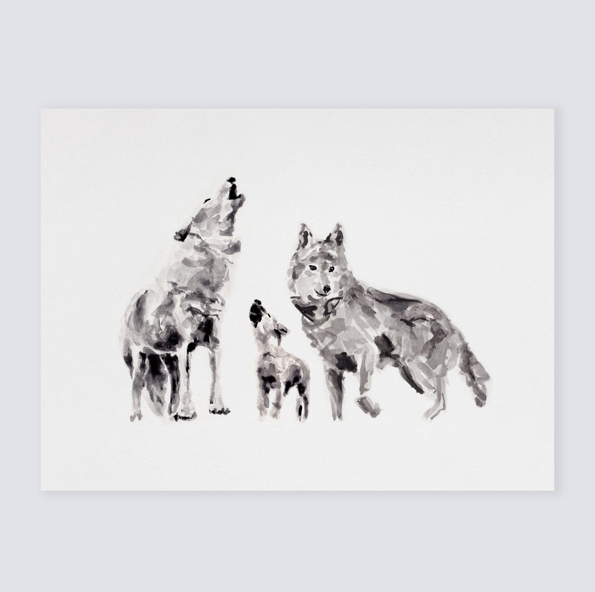 Wolf Family of 3 Woodland Animal Watercolor Art Print for Woodland or Boho Nursery by Moon Rock Prints