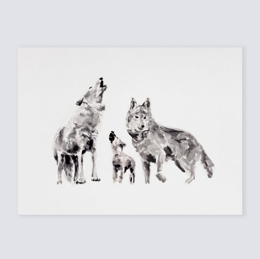 Wolf Family of 3 Woodland Animal Watercolor Art Print for Woodland or Boho Nursery by Moon Rock Prints