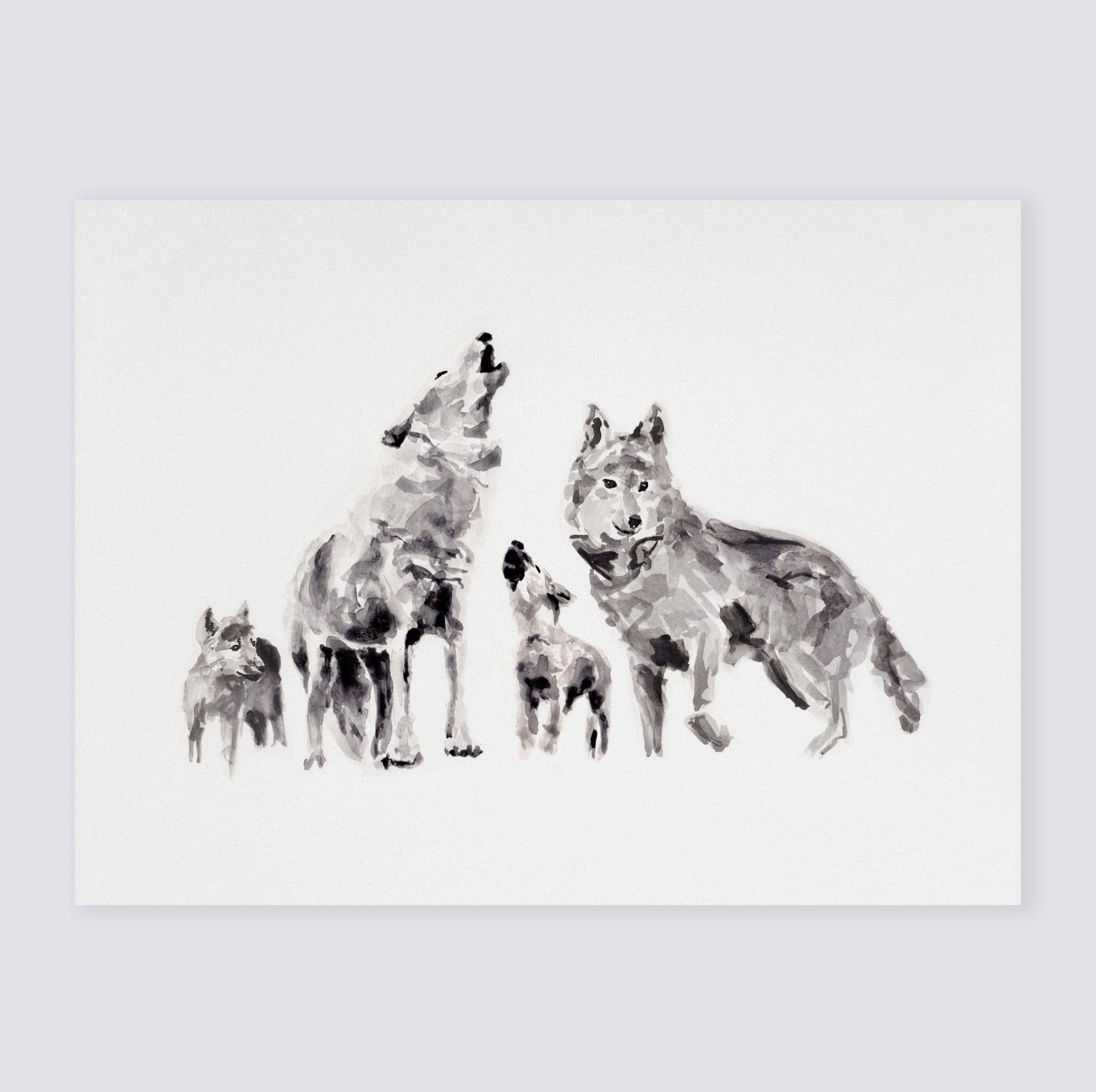 Wolf Family Watercolor Print - Woodland Nursery Art Prints - Personalized Family Wall Art. - Moon Rock Prints