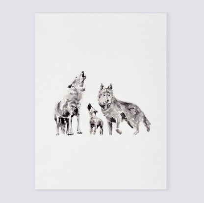 Wolf Family of 3 Woodland Animal Watercolor Art Print for Woodland or Boho Nursery by Moon Rock Prints