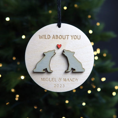 Wolves Personalized Couple Christmas Ornament - Holiday Ornaments - Moon Rock Prints