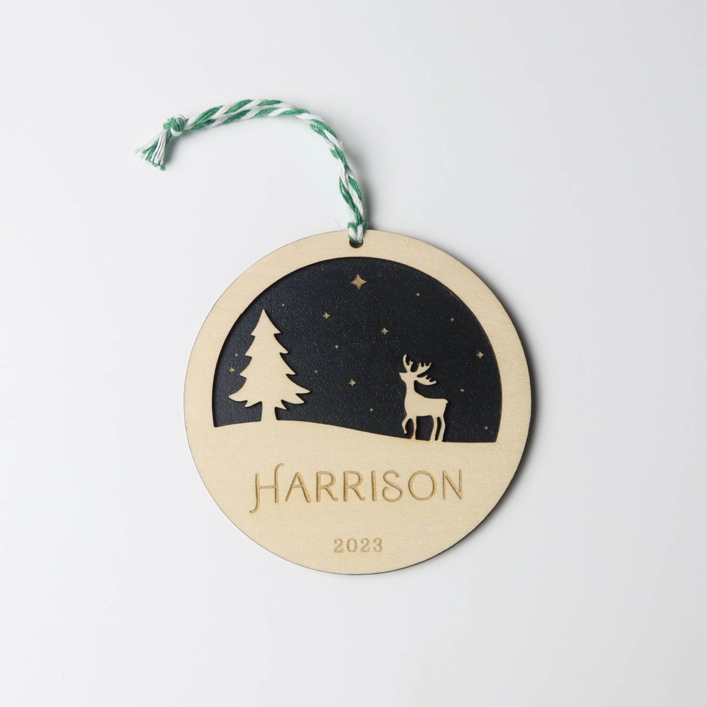 Wood Reindeer Custom Christmas Ornament - Holiday Ornaments - Moon Rock Prints