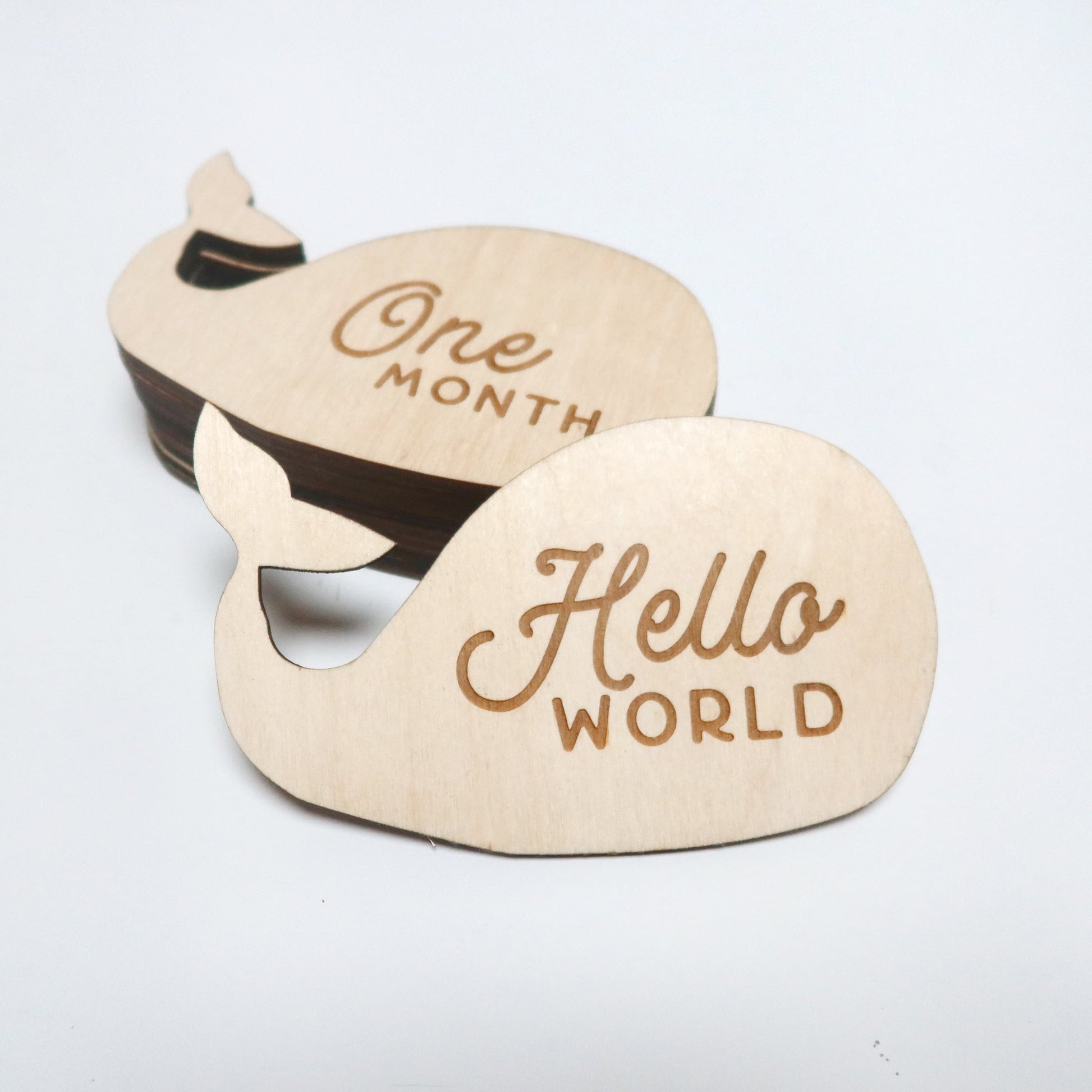 Wood Whale Shape Milestone Markers Set - Baby Photo Props for first 12 months - Moon Rock Prints