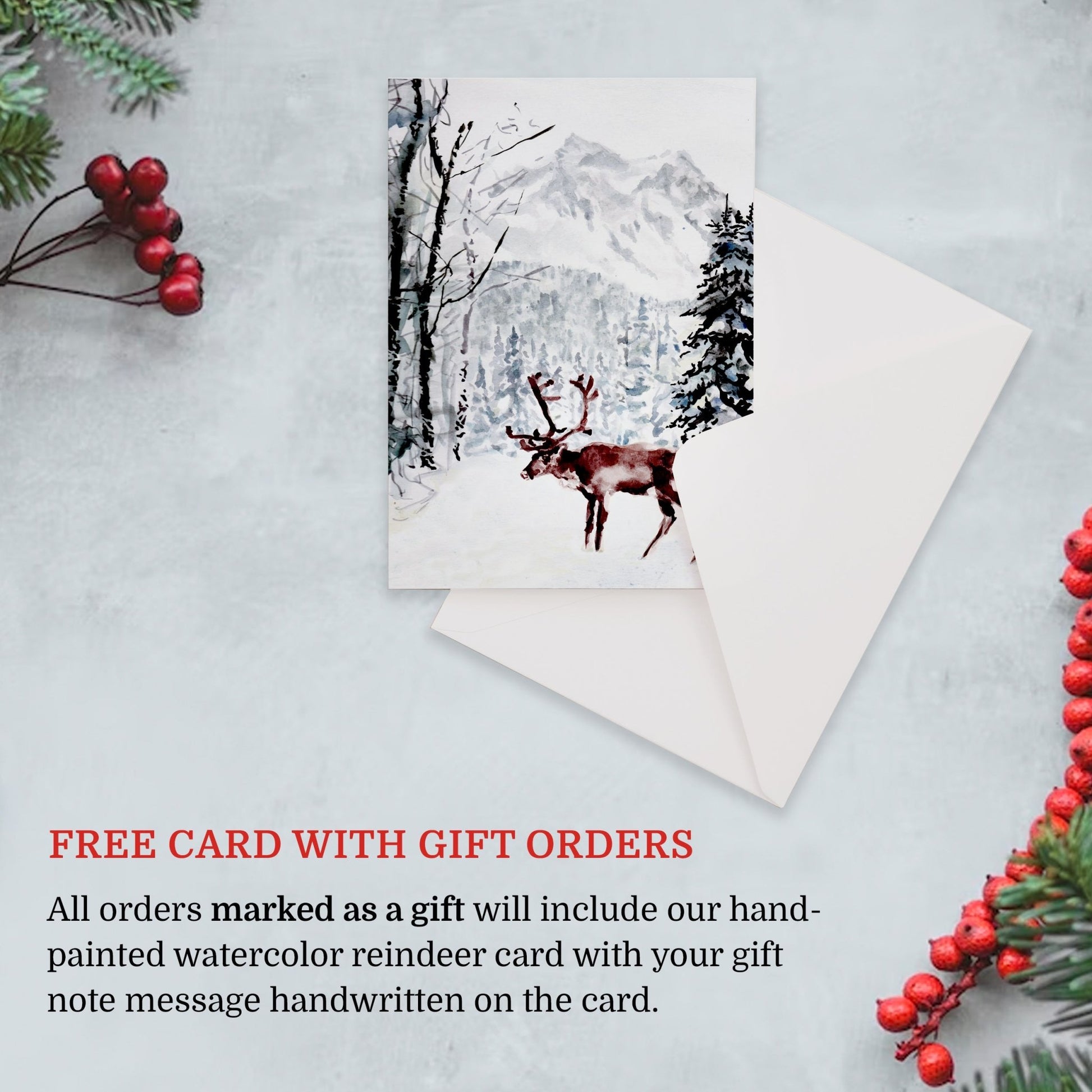 Free hand painted reindeer card with all personalized ornament gift orders
