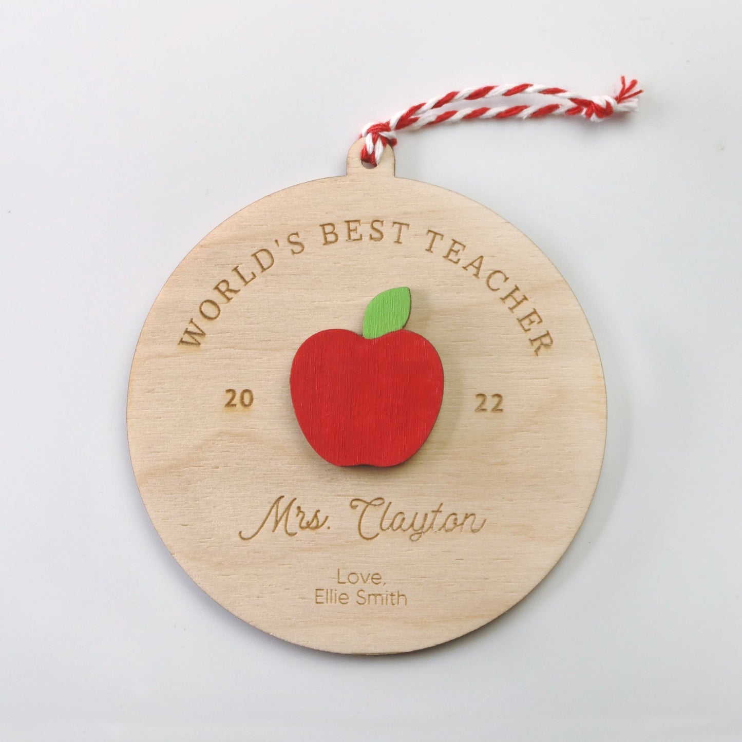 World's Best Teacher Personalized Teacher Christmas Ornament  Wood - Holiday Ornaments - Moon Rock Prints