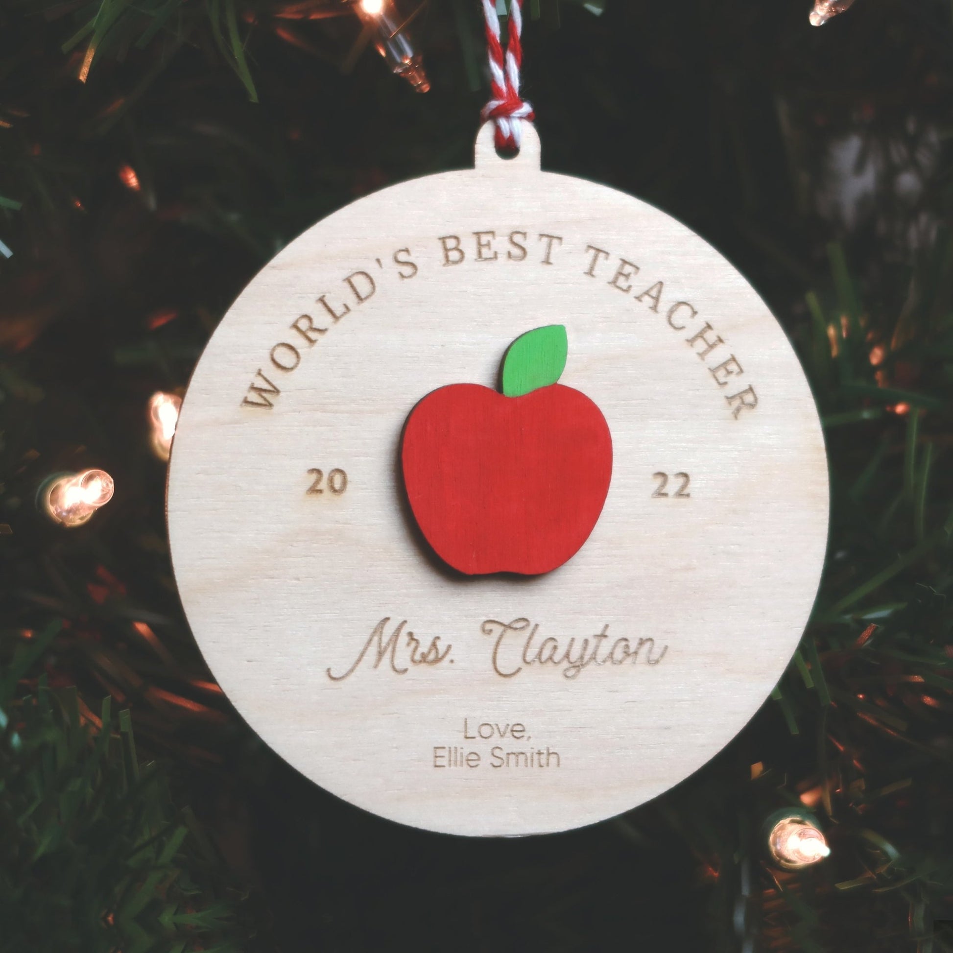 World's Best Teacher Personalized Teacher Christmas Ornament - Holiday Ornaments - Moon Rock Prints