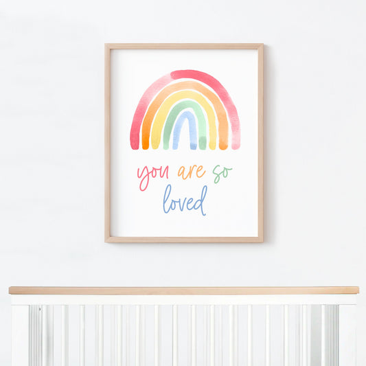 You are so Loved Rainbow Watercolor Print - Nursery Art Prints Above Crib - Rainbow Baby. Gift - Moon Rock Prints
