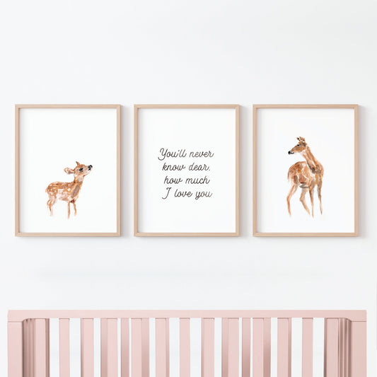 You'll Never Know Dear Mom & Baby Deer Print Set - Girl Woodland Nursery Art Prints - Moon Rock Prints
